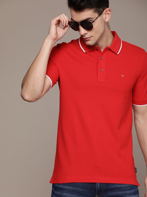 

Calvin Klein Jeans Men Red Solid Slim Fit Polo Collar T-shirt