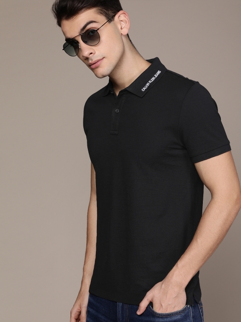 

Calvin Klein Jeans Men Black Slim Fit Solid Polo Collar T-shirt