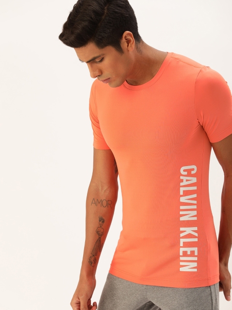 

Calvin Klein Jeans Performance Men Coral Orange Printed Round Neck T-shirt