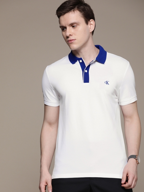 

Calvin Klein Jeans Men White Slim Fit Solid Polo Collar T-shirt