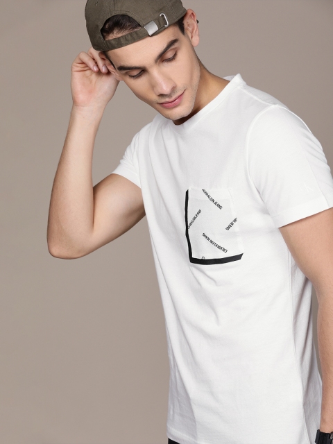 

Calvin Klein Jeans Men White Solid Slim Fit Round Neck T-shirt With Pocket