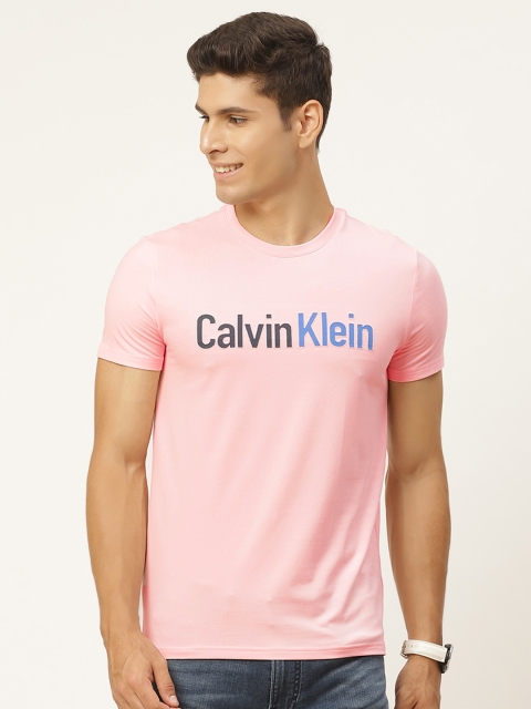 

Calvin Klein Jeans Men Pink Brand Logo Printed Round Neck T-shirt