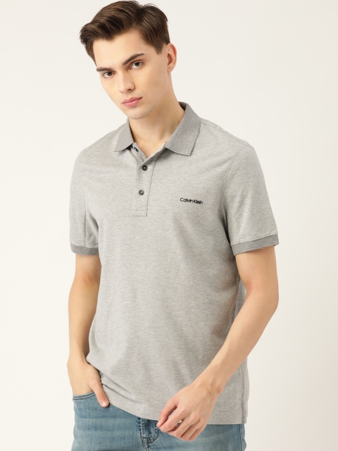 

Calvin Klein Jeans Men Grey Melange Pure Cotton Polo Collar T-shirt