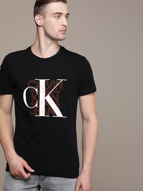 

Calvin Klein Jeans Men Black Slim Fit Printed Round Neck T-shirt