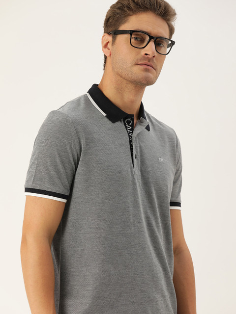 

Calvin Klein Jeans Men Grey Solid Polo Collar T-shirt