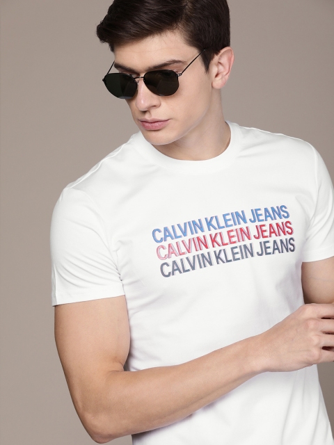 

Calvin Klein Jeans Men White Printed Slim Fit Round Neck T-shirt