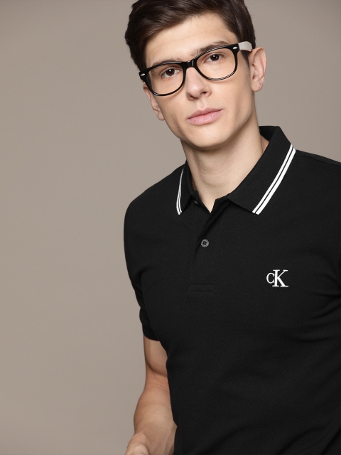 

Calvin Klein Jeans Men Black Solid Slim Fit Polo Collar T-shirt