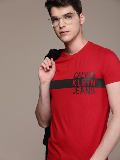 

Calvin Klein Jeans Men Red Slim Fit Printed Round Neck T-shirt