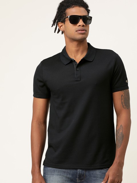 

Calvin Klein Jeans Men Black Self Design Polo Collar T-shirt
