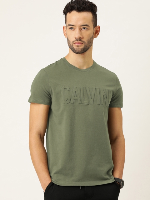 

Calvin Klein Jeans Men Green Logo Embossed Slim Fit Round Neck T-shirt