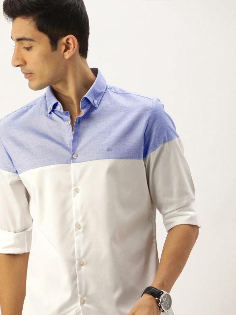 

Calvin Klein Jeans Men White & Blue Slim Fit Colourblocked Casual Shirt