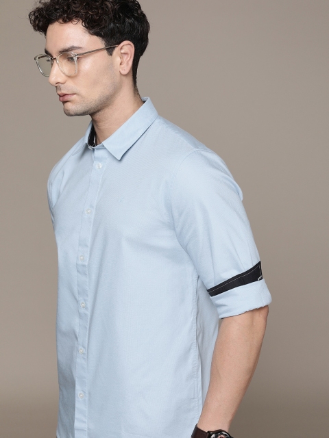 

Calvin Klein Jeans Men Blue Slim Fit Self Design Casual Shirt
