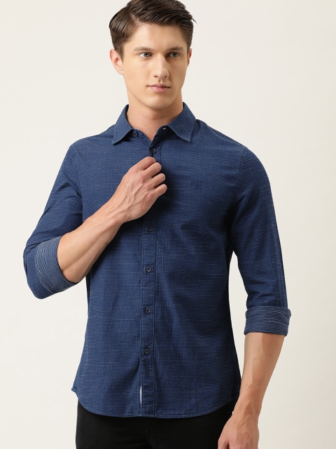 

Calvin Klein Jeans Men Navy Blue & White Slim Fit Self Design Casual Shirt
