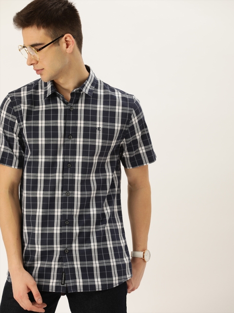 

Calvin Klein Jeans Men Navy Blue & White Slim Fit Checked Casual Shirt