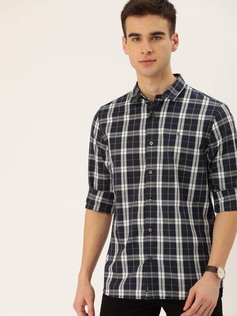 

Calvin Klein Jeans Men Navy Blue & Grey Slim Fit Checked Casual Shirt