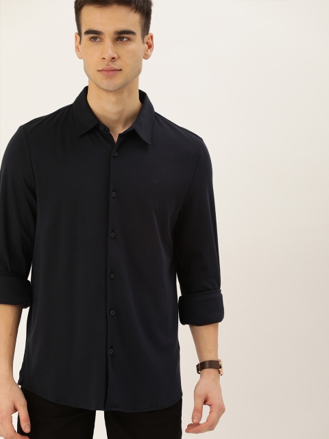 

Calvin Klein Jeans Men Navy Blue Slim Fit Solid Casual Knitted Shirt