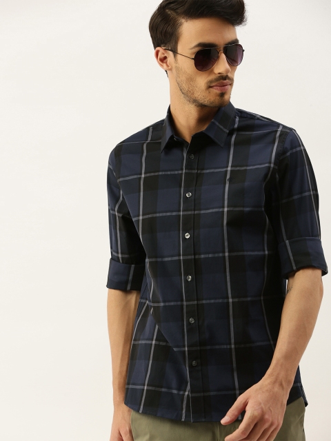 

Calvin Klein Jeans Men Navy Blue & Black Checked Slim Fit Casual Shirt