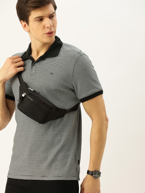 

Calvin Klein Jeans Men Grey Striped Polo Collar Pure Cotton T-shirt