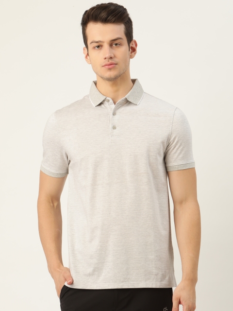 

Calvin Klein Jeans Men Grey Pure Cotton Self Design Polo Collar T-shirt