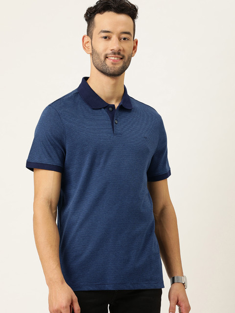 

Calvin Klein Jeans Men Blue Striped Polo Collar T-shirt