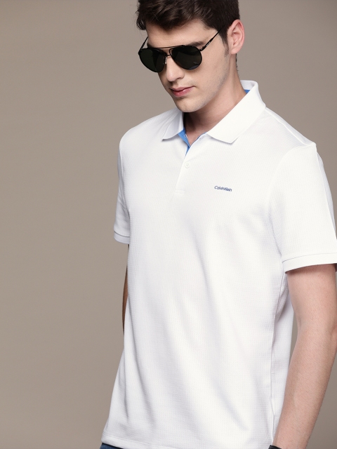 

Calvin Klein Jeans Men White Self Design Polo Collar T-shirt