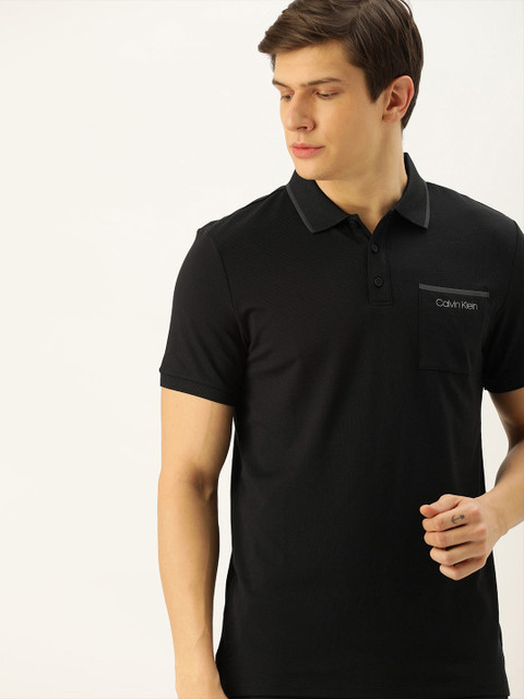 

Calvin Klein Jeans Men Black Solid Polo Collar T-shirt