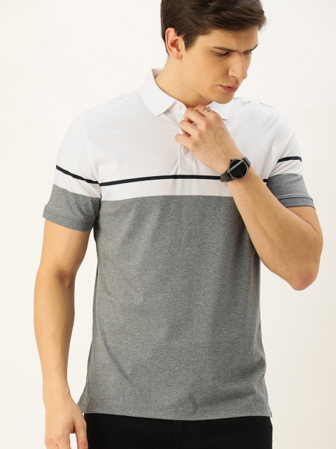 

Calvin Klein Jeans Men Grey & White Colourblocked Polo Collar T-shirt