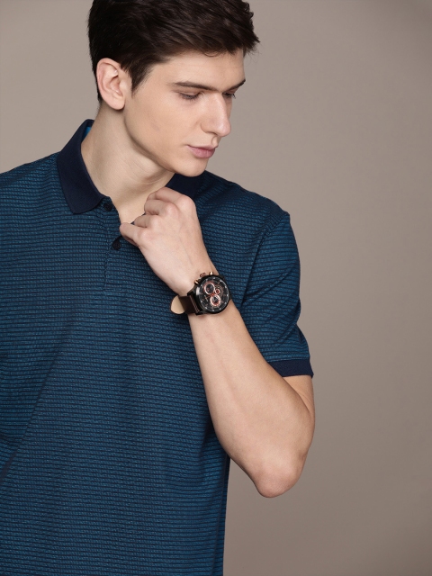 

Calvin Klein Jeans Men Navy Blue Striped Polo Collar T-shirt