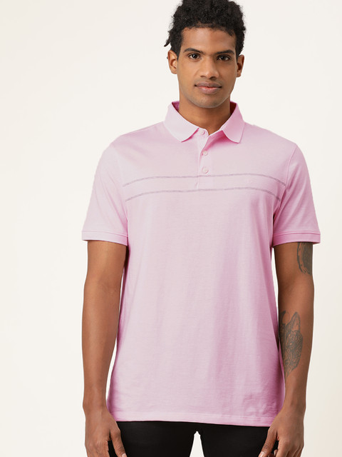 

Calvin Klein Jeans Men Pink Striped Polo Collar T-shirt