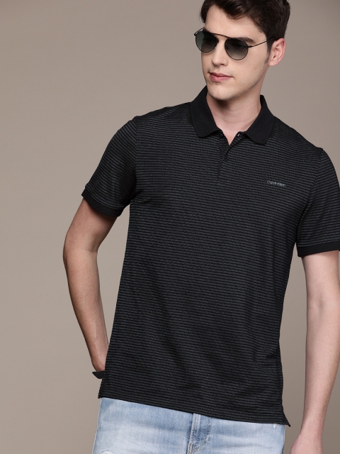 

Calvin Klein Jeans Men Black Striped Polo Collar T-shirt