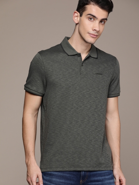 

Calvin Klein Jeans Men Charcoal Grey Solid Polo Collar T-shirt