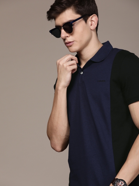 

Calvin Klein Jeans Men Navy Blue & Black Colourblocked Polo Collar T-shirt