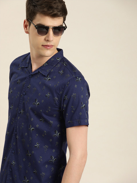 

Moda Rapido Men Navy Blue & Grey Slim Fit Printed Casual Shirt