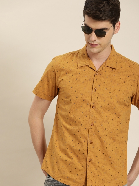 

Moda Rapido Men Mustard Yellow & Navy Blue Slim Fit Printed Casual Shirt
