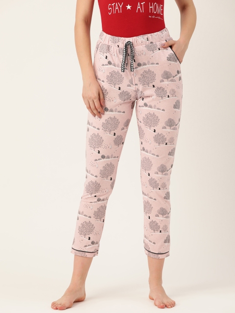 

Sweet Dreams Women Pink & Charcoal Grey Printed Cropped Lounge Pants