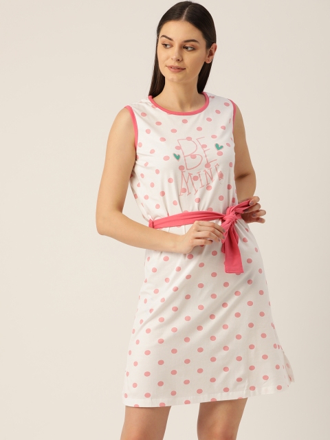 

Sweet Dreams White & Pink Printed Nightdress