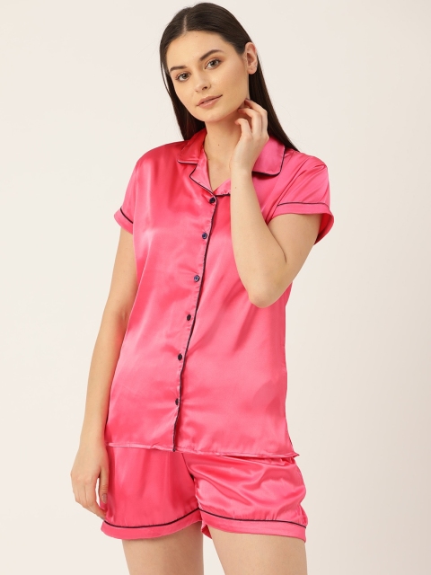 

Sweet Dreams Women Pink Solid Night Suit With Satin Finish