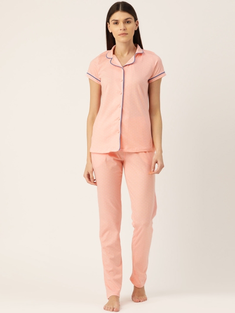 Women Pink & White Printed Night suit