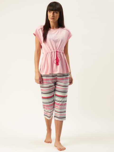 

Sweet Dreams Women Pink & Grey Printed Night Suit
