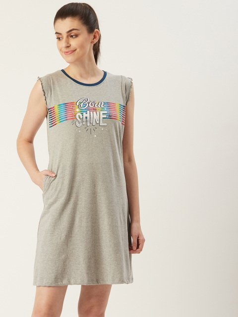

Sweet Dreams Grey Melange Printed Nightdress