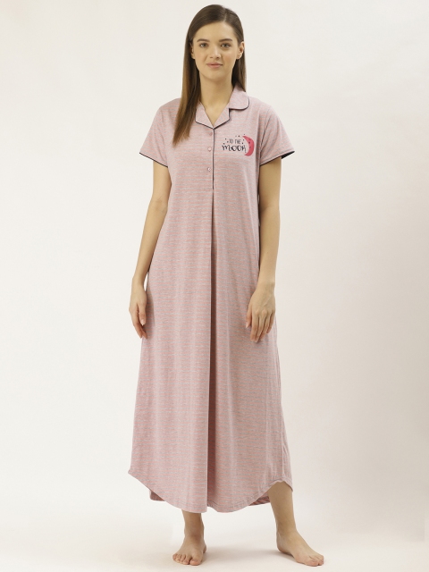 

Sweet Dreams Pink & Grey Melange Striped Maxi Nightdress