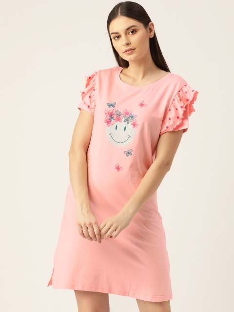 

Sweet Dreams Women Pink Smiley Face Print Nightdress