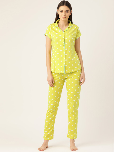 

Sweet Dreams Women Green & White Printed Nightsuit