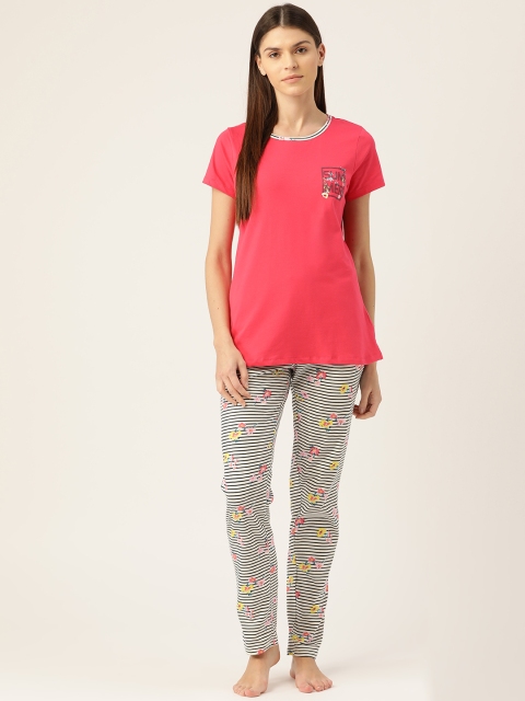 

Sweet Dreams Women Coral Pink & Black Night suit