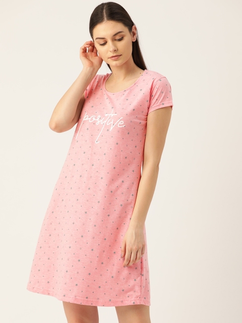 

Sweet Dreams Pink & Grey Star Print Sleep Shirt with Typography Print Detail