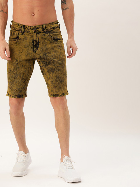 

Moda Rapido Men Olive Green Washed Slim Fit Denim Shorts