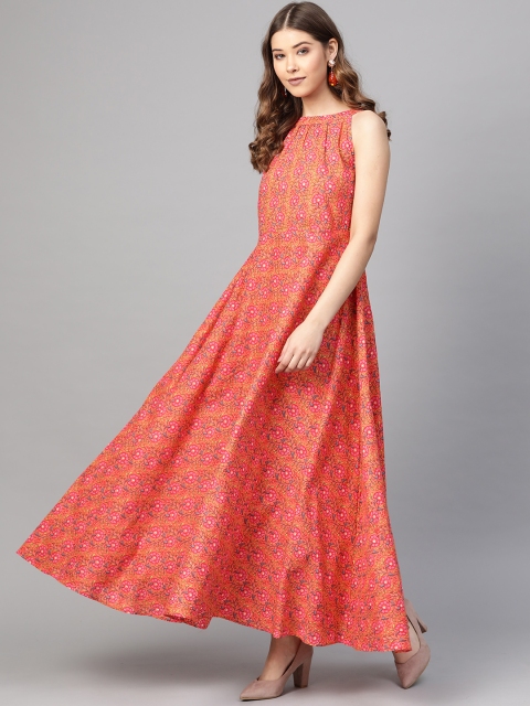 

SIAH Women Peach-Coloured Floral Print Maxi Dress