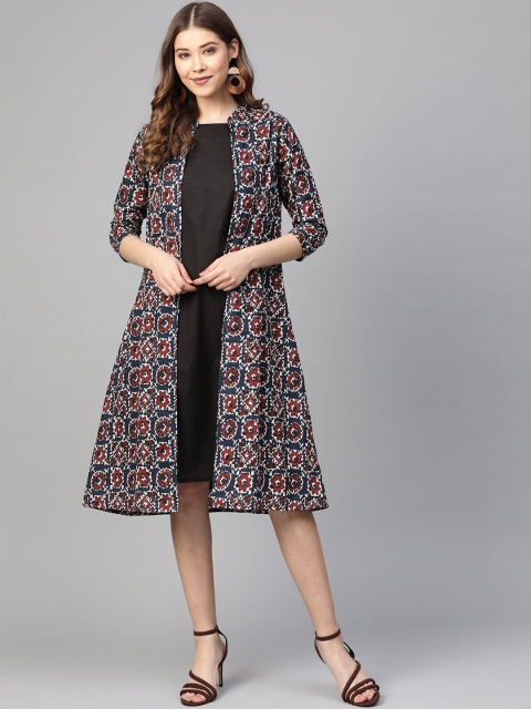 

SIAH Women Black Solid Layered A-Line Dress