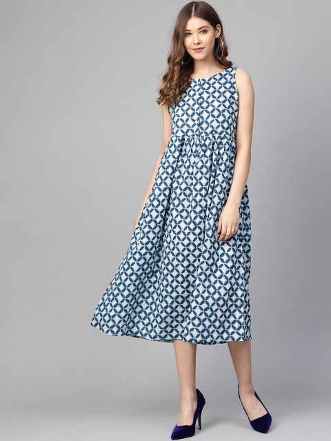 

SIAH Women Blue Printed Fit and Flare Dress