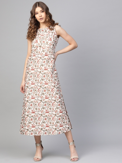 

SIAH Women Off-White & Maroon Floral Print A-Line Dress